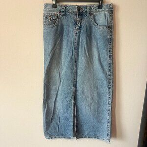 Y2K Unionbay Denim Maxi Skirt with Front Slit 100% Cotton Size 9